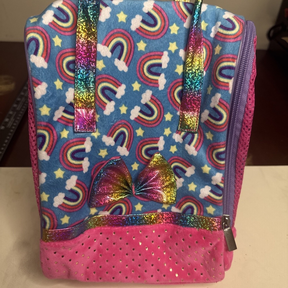 NWOTRainbow & Pink Stuffed Animal Carrier Mesh Sides Rhinestone Look Top Handles - Picture 2 of 6